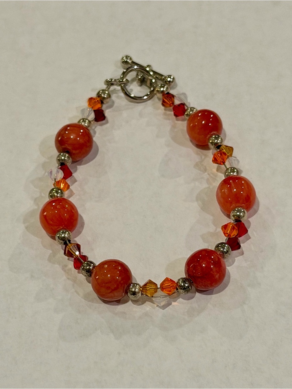 Handcrafted Orange Bead Bracelet - Women's Jewelry